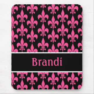 Mousepad Fleur de Lis, rosa e preto personalizado
