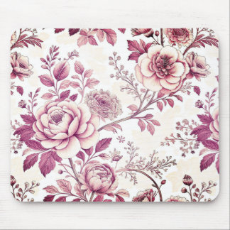 Mousepad fleurs roses et rouge foncé