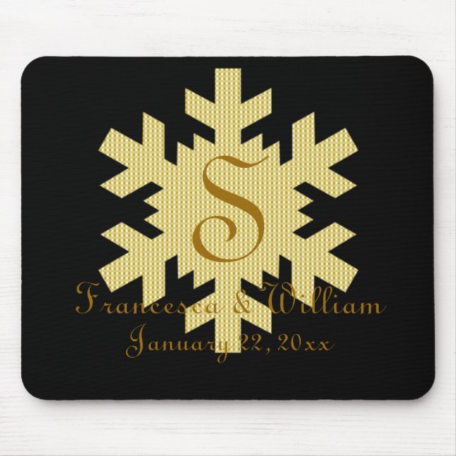 Mousepad "Floco de neve em Xadrez Dourada e branca" - Monog (Frente)