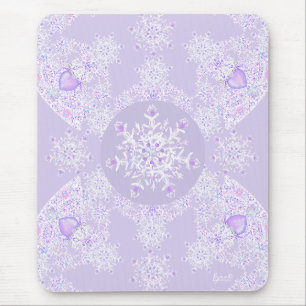 Mousepad floco de neve roxo leve e coração brilhando