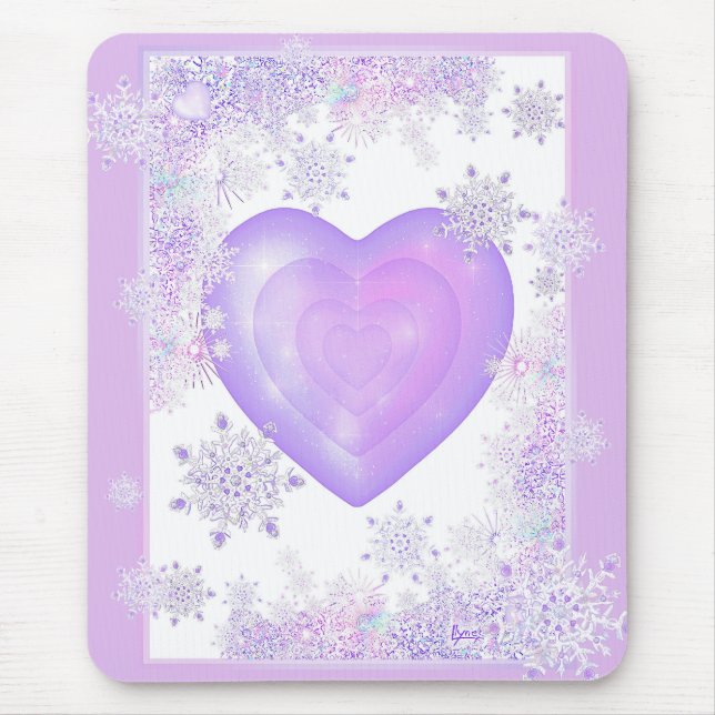 Mousepad floco de neve roxo leve e coração brilhando (Frente)