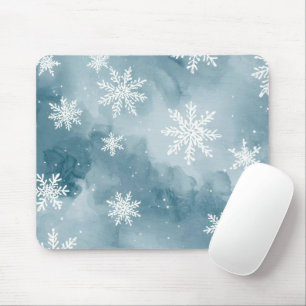 Mousepad Flocos de Neve Azul Pálido Aquarela Inverno