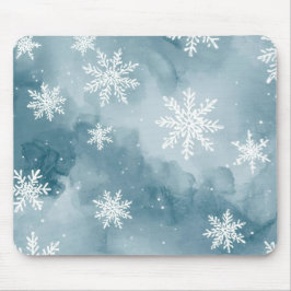 Mousepad Flocos de Neve Azul Pálido Aquarela Inverno