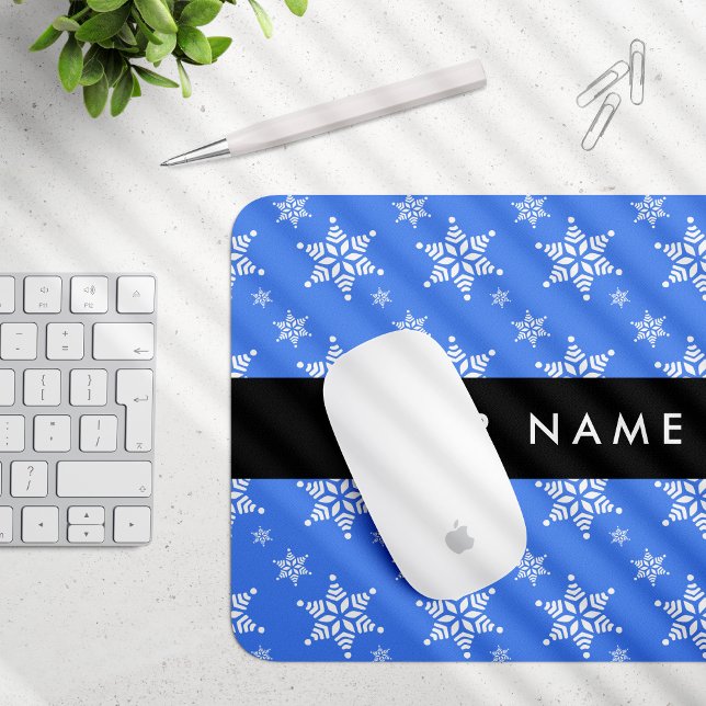 Mousepad Flocos de neve brancos, azuis, seu nome, personali (Criador carregado)