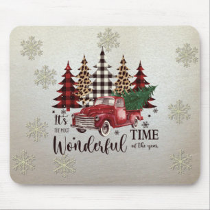 Mousepad Flocos de neve,Caminhão Vermelho Árvore de Pinheir