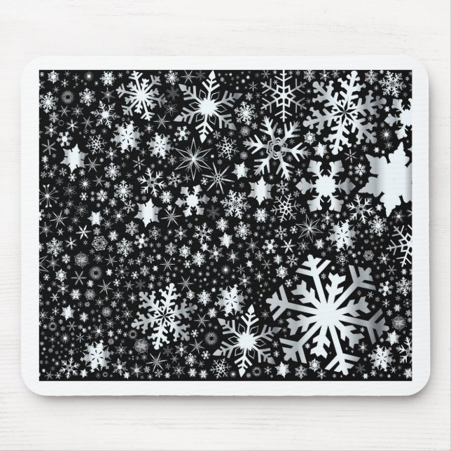 Mousepad Flocos de neve de Natal prateado (Frente)