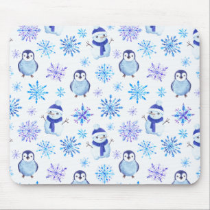 Mousepad Flocos de neve de Natal, Snowmen e Pinguins