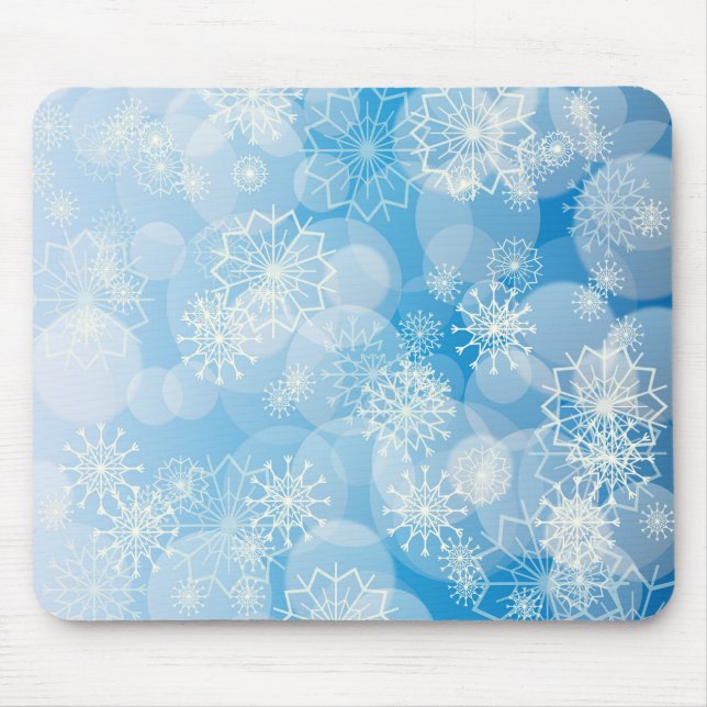 Mousepad Flocos de neve de Natal sobre fundo azul (Frente)