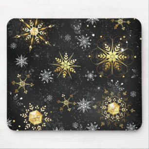 Mousepad Flocos de neve do Ouro Xmas em preto