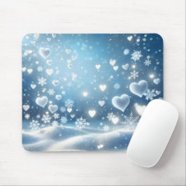 Mousepad Flocos de Neve e Corações de Neve no Céu de Invern