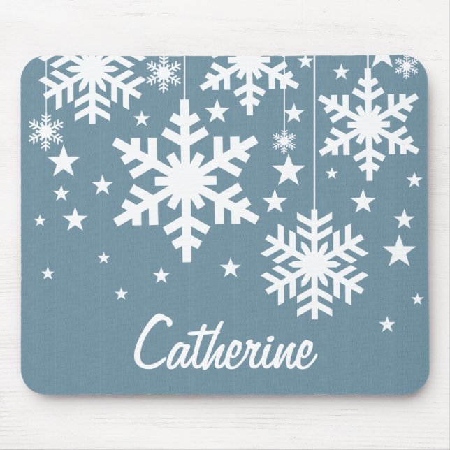 Mousepad Flocos de neve e estrelas Boca-seca, azul (Frente)