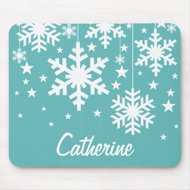 Mousepad Flocos de neve e estrelas Mousepad, Aqua (Frente)