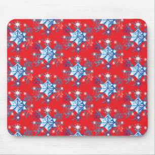 Mousepad Flocos de neve e estrelas vermelhos e azuis de fer