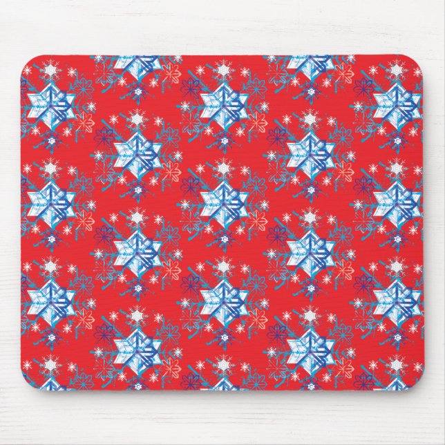 Mousepad Flocos de neve e estrelas vermelhos e azuis de fer (Frente)