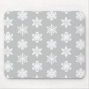 Mousepad Flocos de neve Ikat - cinzas de prata e brancas