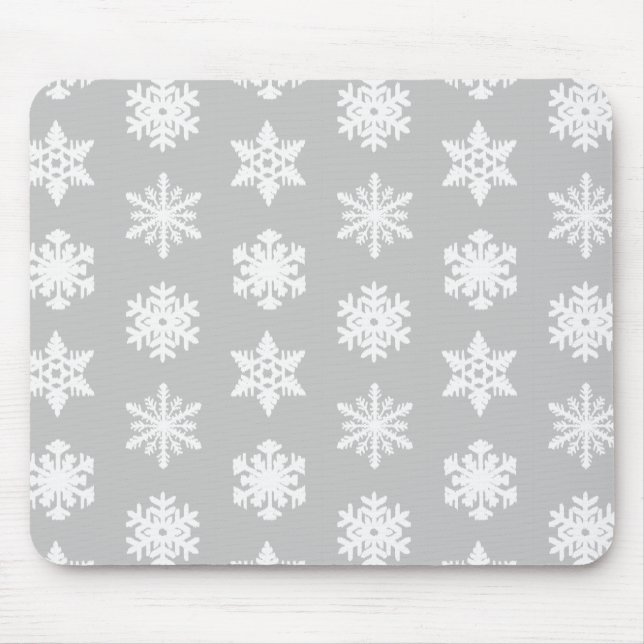 Mousepad Flocos de neve Ikat - cinzas de prata e brancas (Frente)