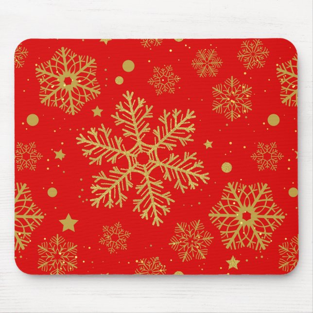 Mousepad Flocos de neve ouro em vermelho (Frente)