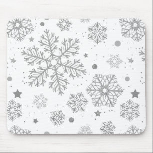 Mousepad Flocos de neve prateados em branco