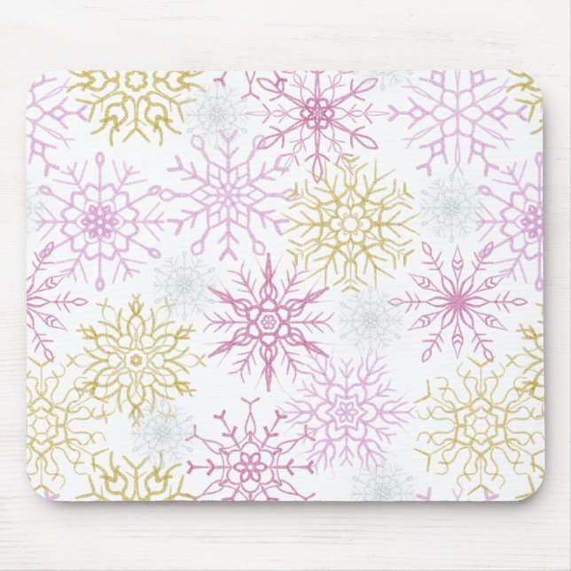 Mousepad Flocos de neve rosados (Frente)