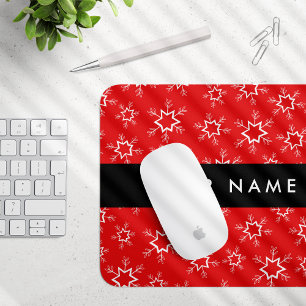 Mousepad Flocos de neve vermelhos e brancos, seu nome, pers