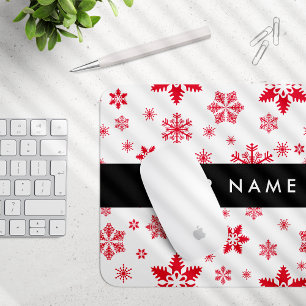 Mousepad Flocos de neve vermelhos, seu nome, personalize