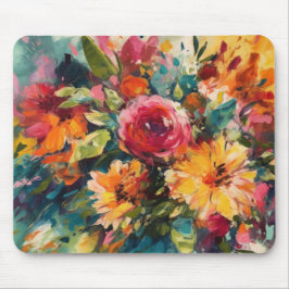 Mousepad FLOR ABSTRATA AMARELO ROSA VERDE VERMELHO EM Aquar