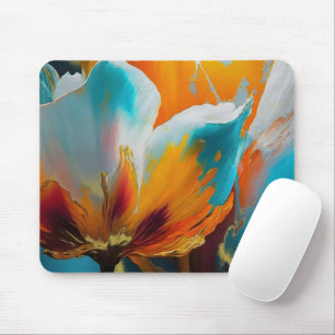 Mousepad Flor Abstrata em Laranja e Verde Água