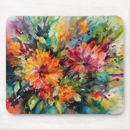 Mousepad FLOR Aquarela abstrata em verde amarelo rosa verme