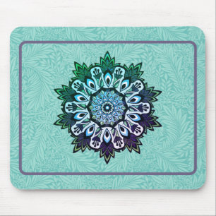 Mousepad Flor Azul Aqua Verde Mandala Boho