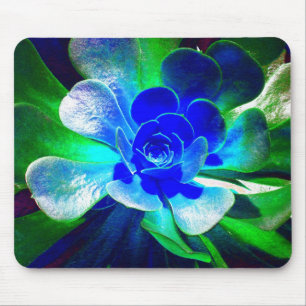 Mousepad Flor azul e verde do divertimento da arte