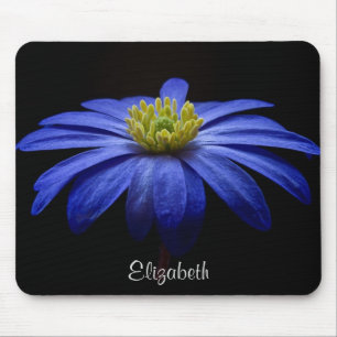 Mousepad Flor azul margarida no preto personalizado