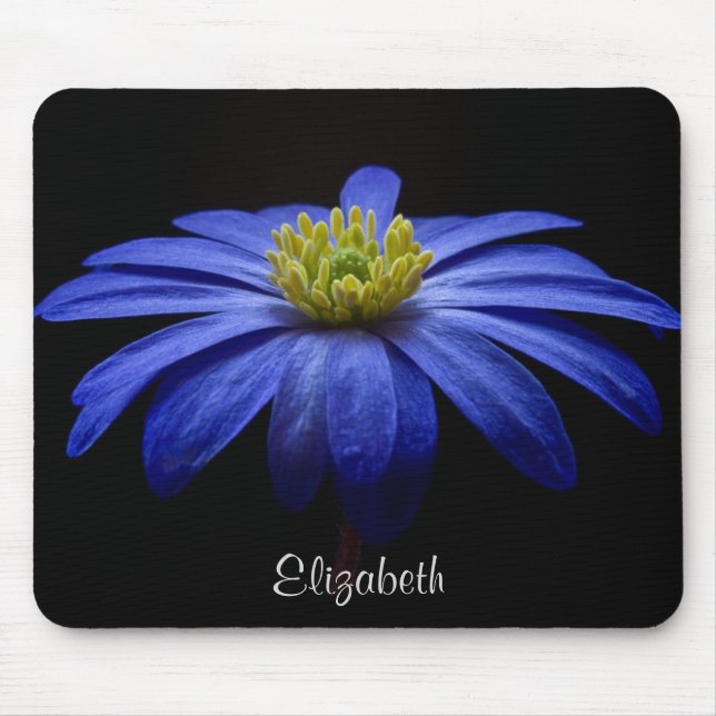 Mousepad Flor azul margarida no preto personalizado (Frente)