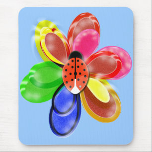 Mousepad flor brilhante colorida com um bronzeado de ladybu