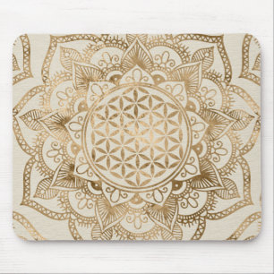 Mousepad Flor da Vida em Lotus - dourados pastel e canvas