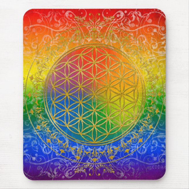 Mousepad Flor da vida - Ornamento Ouro arco-íris (Frente)