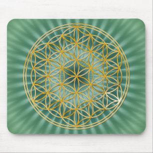 Mousepad Flor Da Vida   ouro, grande, verde