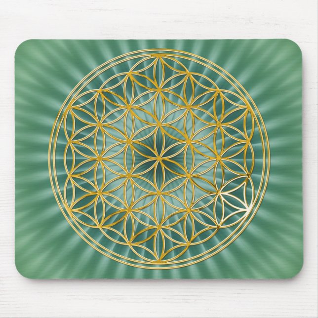 Mousepad Flor Da Vida | ouro, grande, verde (Frente)