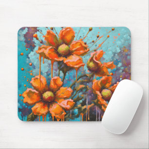 Mousepad Flor de Abstrato laranja com pinos de pintura