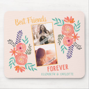 Mousepad Flor de Aquarela Rosa Cor-de-Coral de Foto BFF 2 P