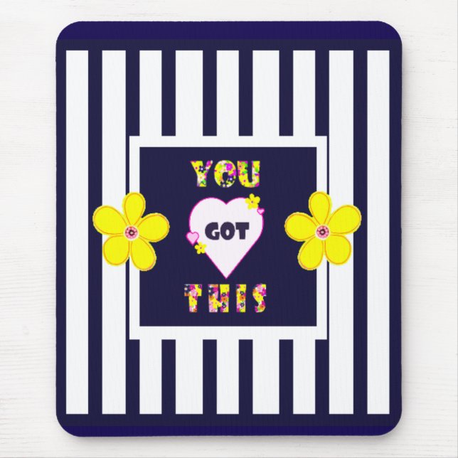 Mousepad Flor de Arte Amarelo Brilhante com marinho (Frente)