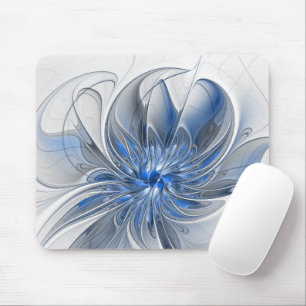 Mousepad Flor de Arte Fracionada com Cinza Azul abstrato