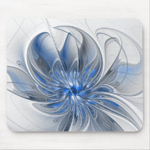 Flor de Arte Fractal em Aquarela Azul Cinza Abstra