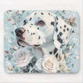 MOUSEPAD FLOR DE AZUL PASTEL E BRANCO COM CÃO DALMATA