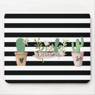 Mousepad Flor de Cacto Listras Pretas e Brancas
