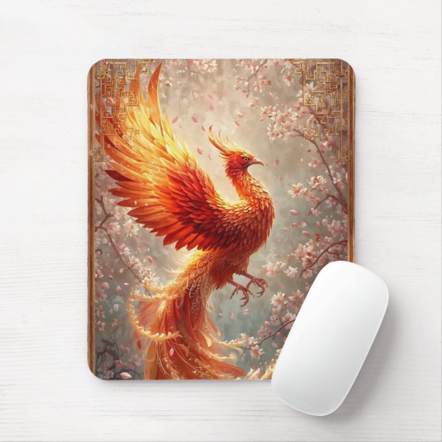 Mousepad Flor de Cereja Radiante Fênix Bonito (Com mouse)