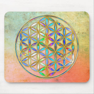 Mousepad Flor de DES Lebens da vida/Blume - ouro colorido