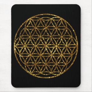 Mousepad Flor de Espumação Dourada da Vida geometria assu