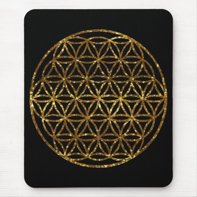 Mousepad Flor de Espumação Dourada da Vida | geometria assu (Frente)
