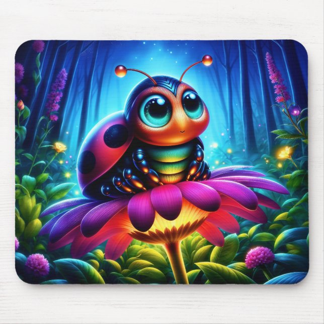 Mousepad Flor de fantasia brilhante de Ladybug encantada (Frente)