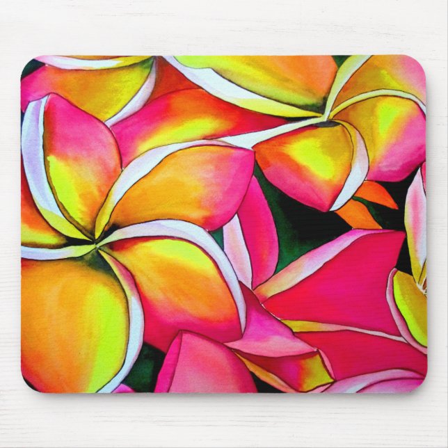 Mousepad Flor de Flores Frangipani Cores de Água Plumeria (Frente)